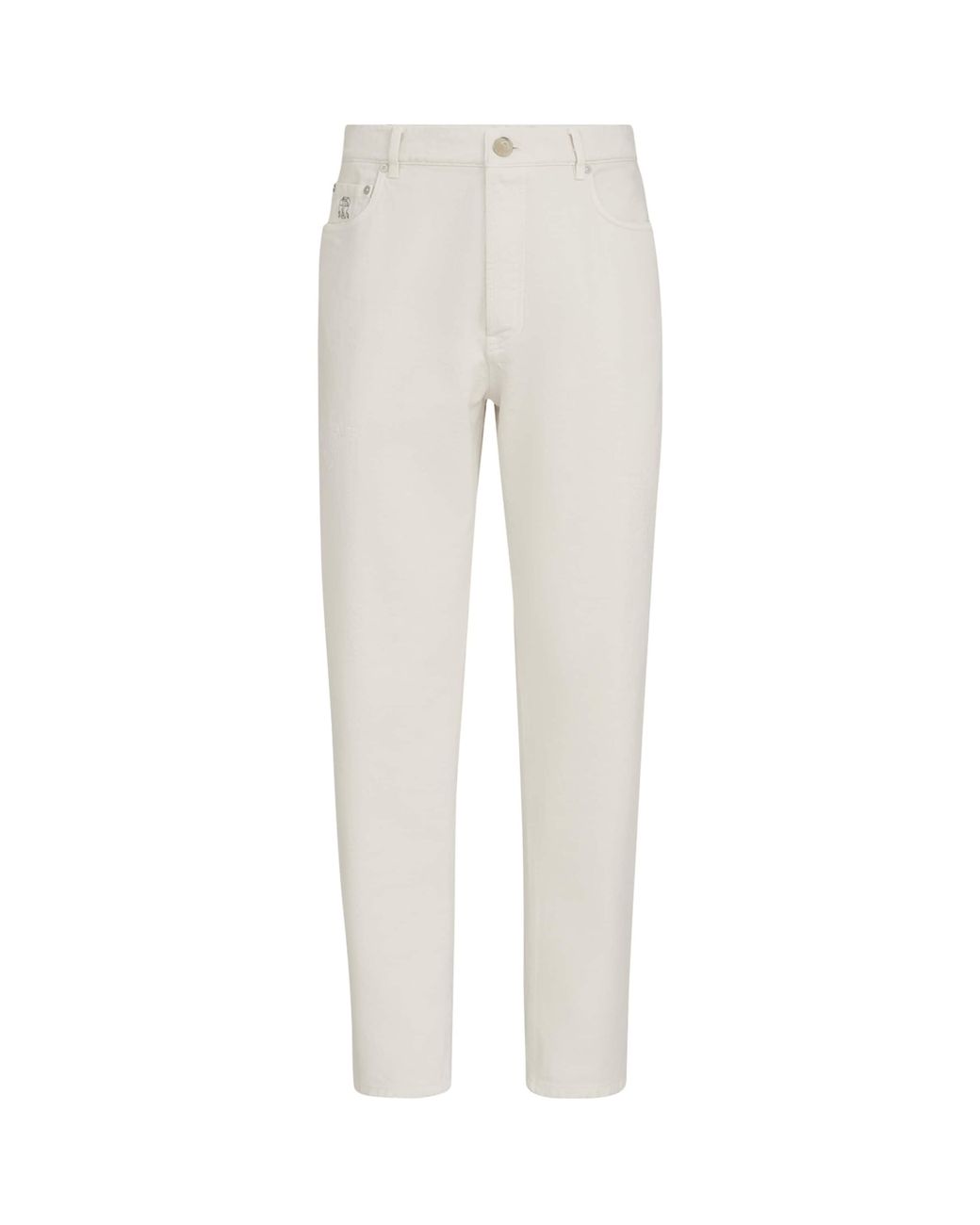 Brunello Cucinelli White Cotton Denim Five-Pocket Trousers for men