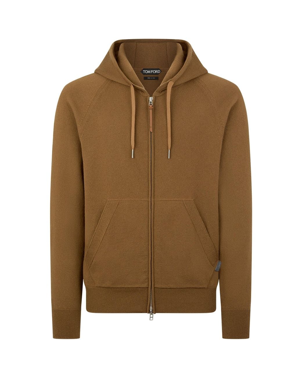 Tom Ford Brown Cashmere-Wool Leather-Trim Hoodie for men