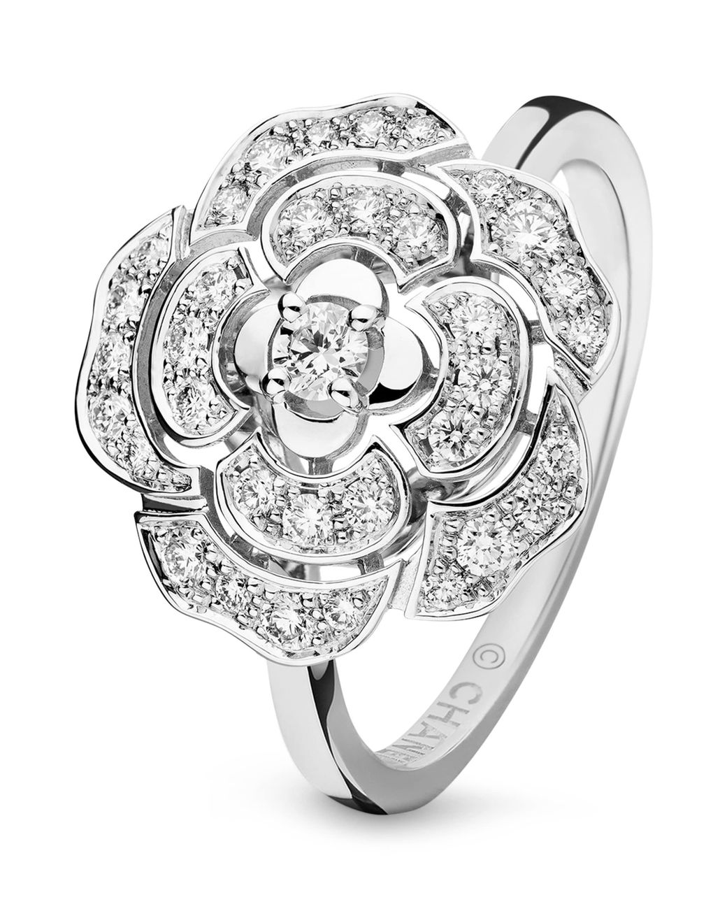 Chanel Metallic And Diamond Camélia Ring
