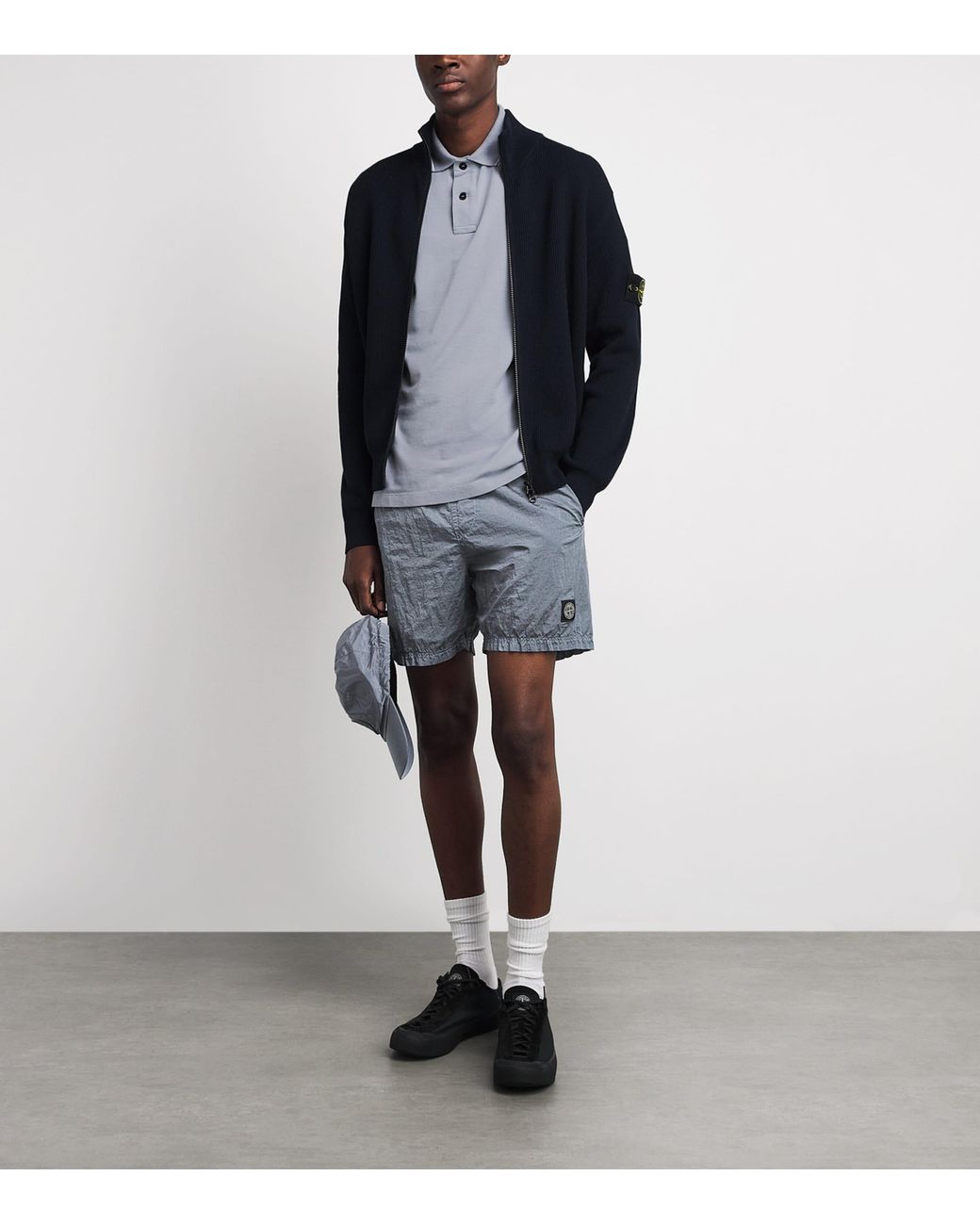 Stone Island Gray Cotton Compass Polo Shirt for men