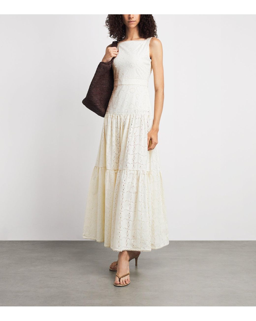 Agua Bendita White Cotton Abeja Playa Maxi Dress