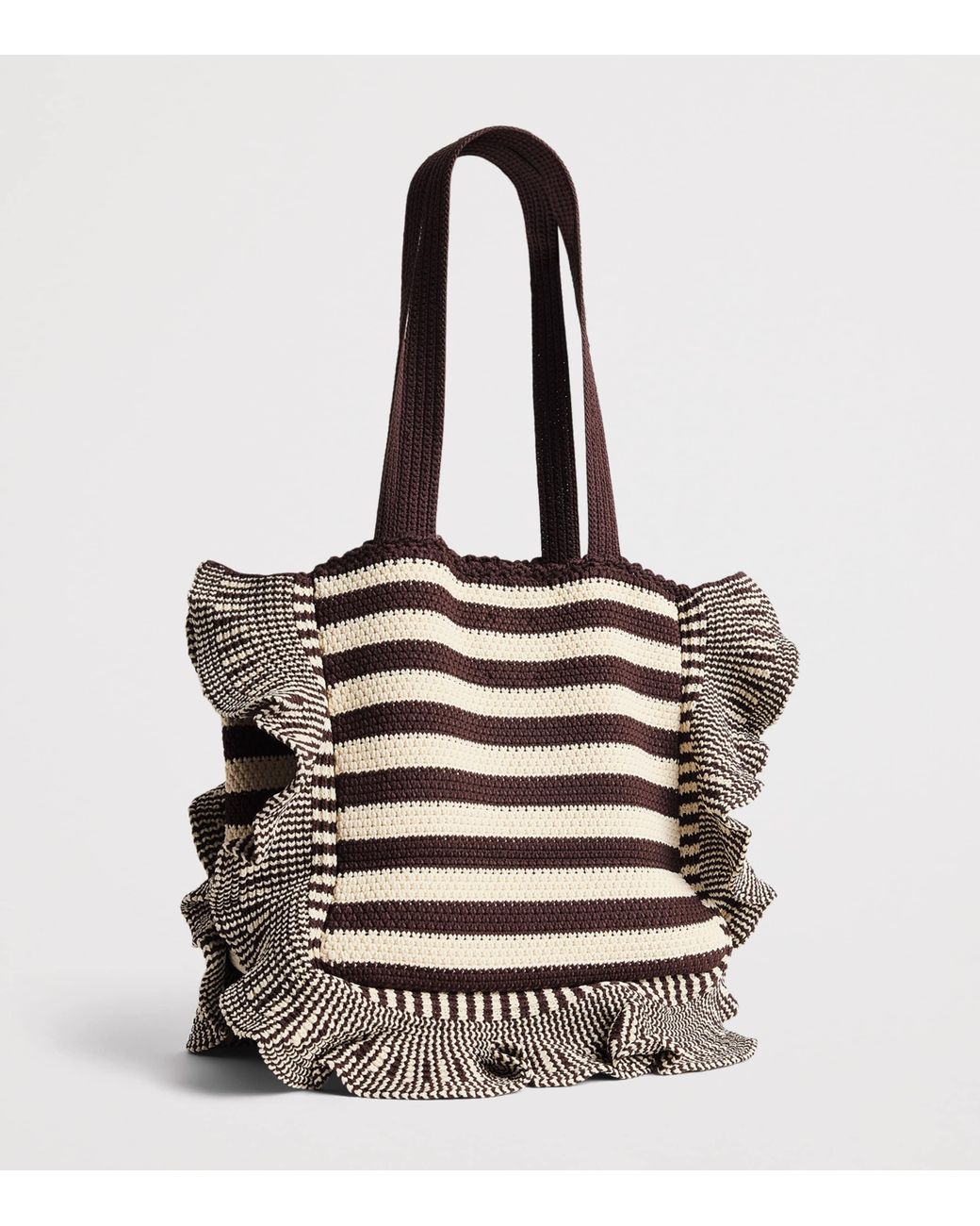 Sandro White Crochet Stripe Tote Bag