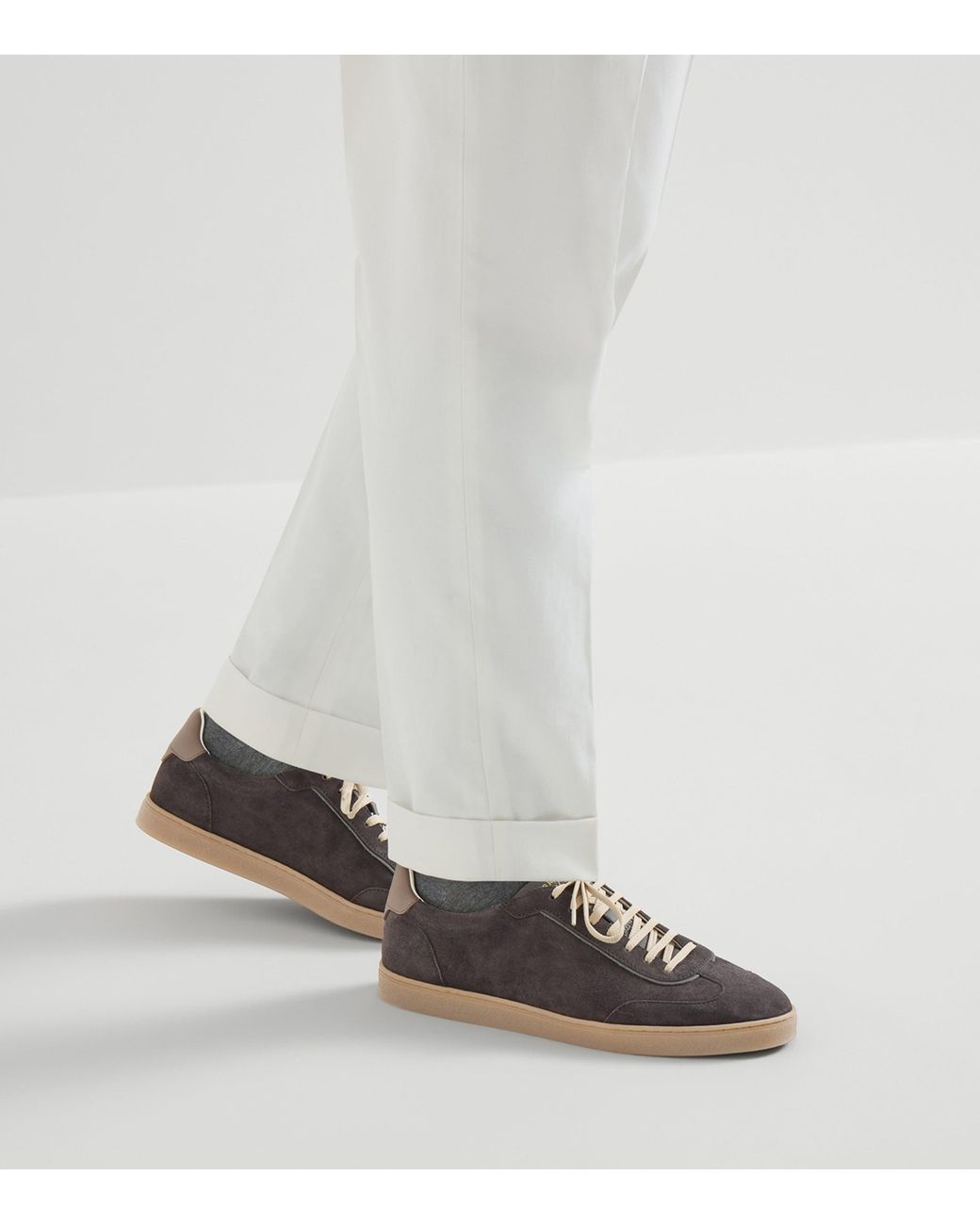 Brunello Cucinelli Brown Suede Low-Top Sneakers for men