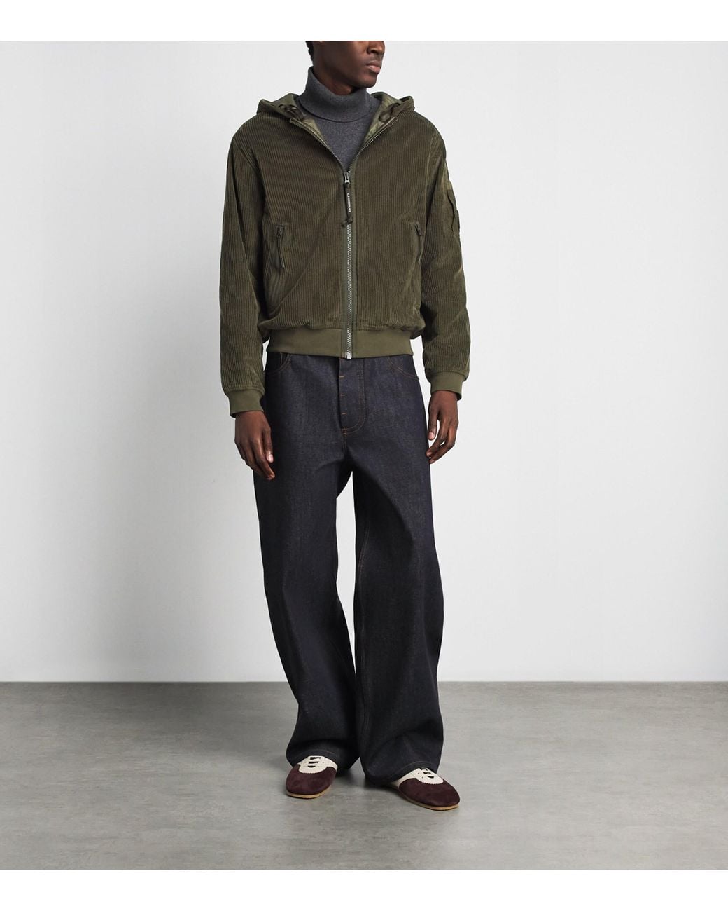 C P Company Green Corduroy Zip-Up Jacket for men