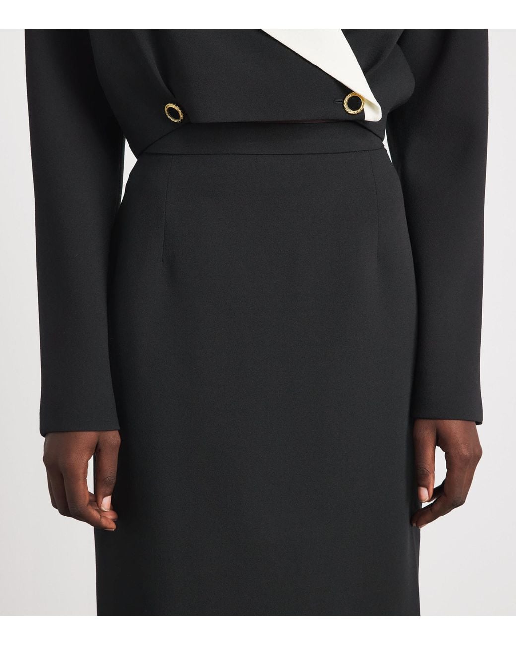 Alessandra Rich Black Virgin Wool-Blend Midi Pencil Skirt