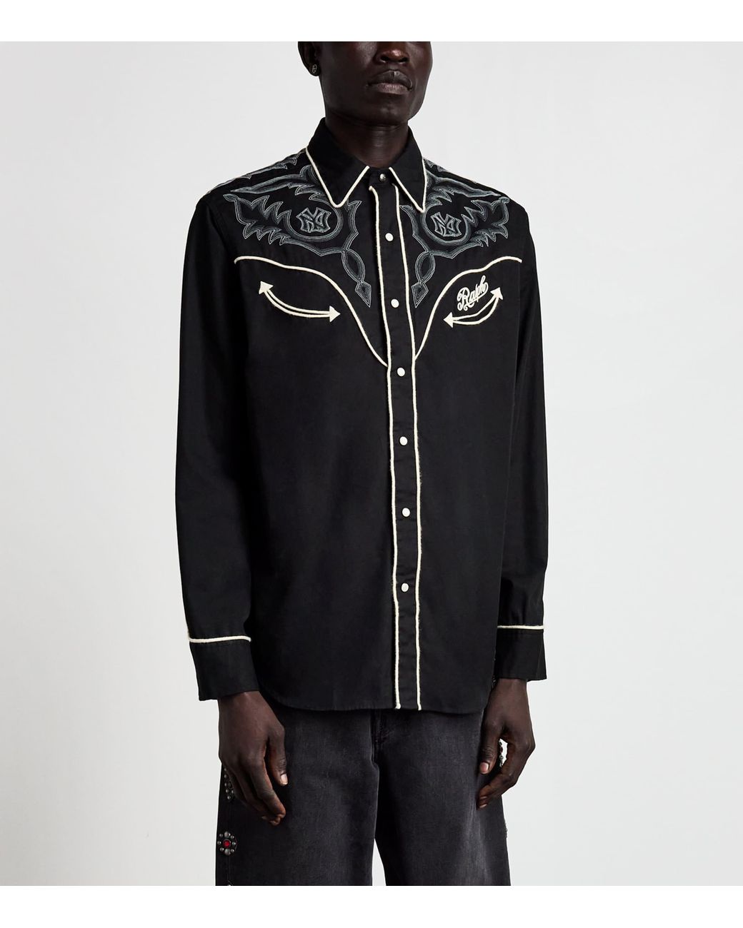 Polo Ralph Lauren Black Cotton Embroidered Yankees Western Shirt for men