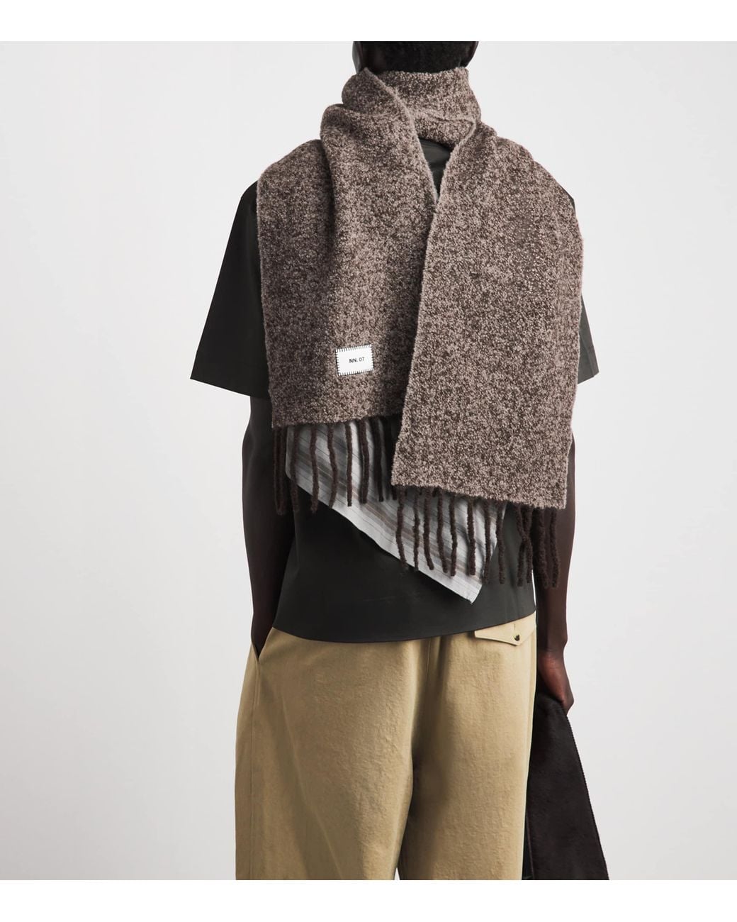 NN07 Brown Alpaca-Wool-Blend Fringed Scarf for men