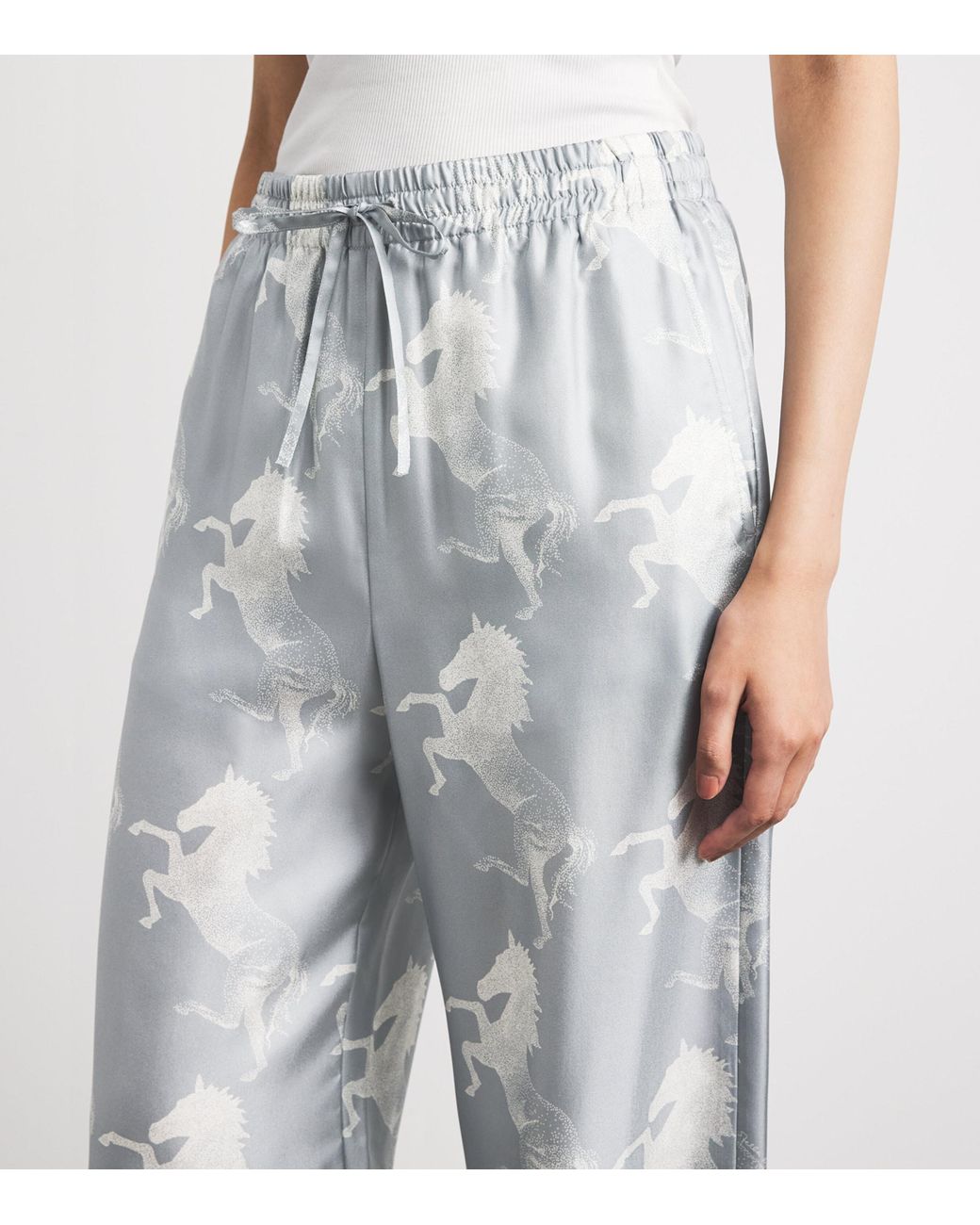 Stella McCartney Gray Silk Horse Print Wide-Leg Trousers