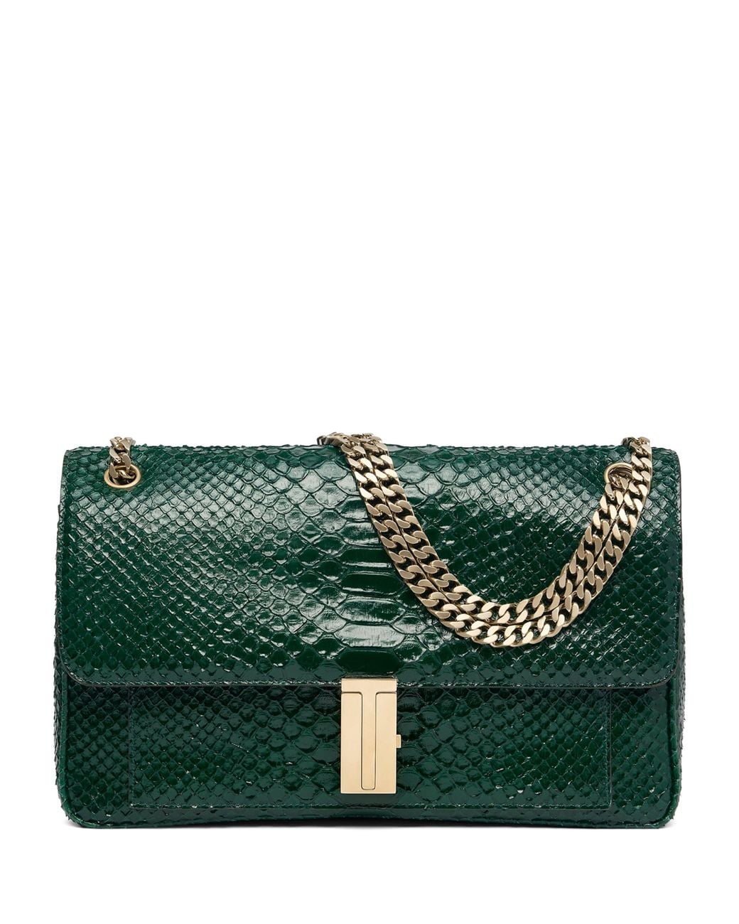 Tom Ford Green Large Laminated Leather Shoulder Bag