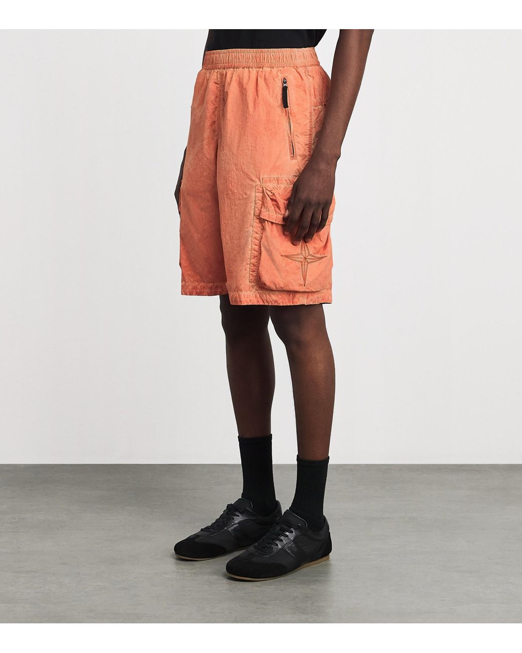 Stone Island Orange Nylon Cargo Shorts for men