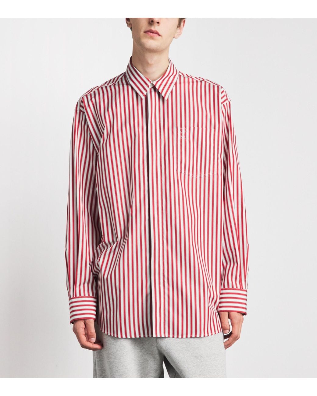 AMI Pink Cotton Oversized Stripe Shirt for men