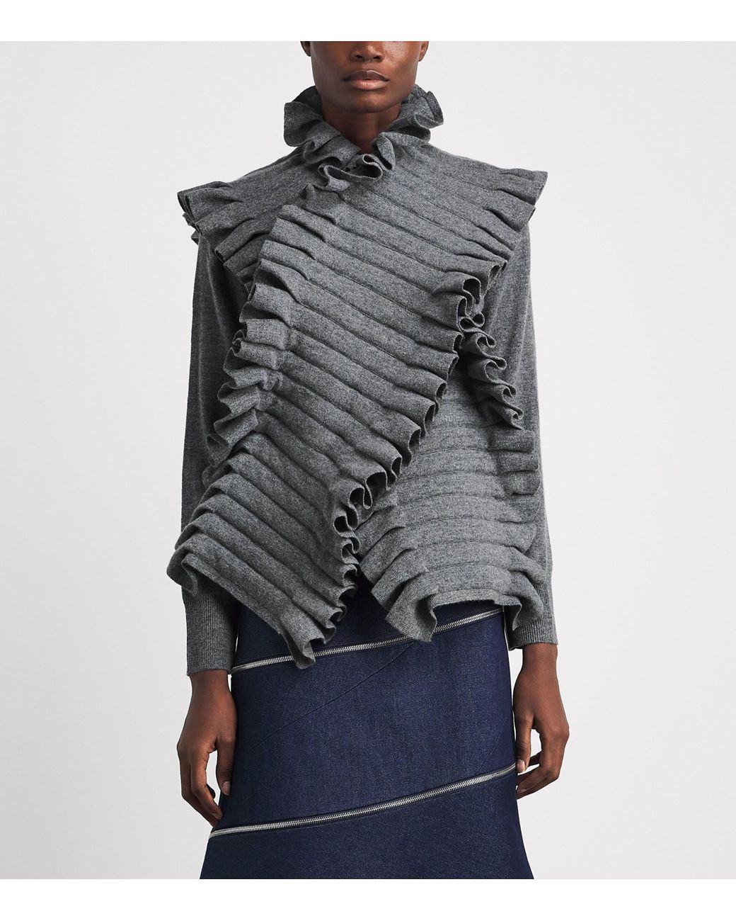 A.W.A.K.E. MODE Gray Merino Wool-Cashmere Pleated Sweater