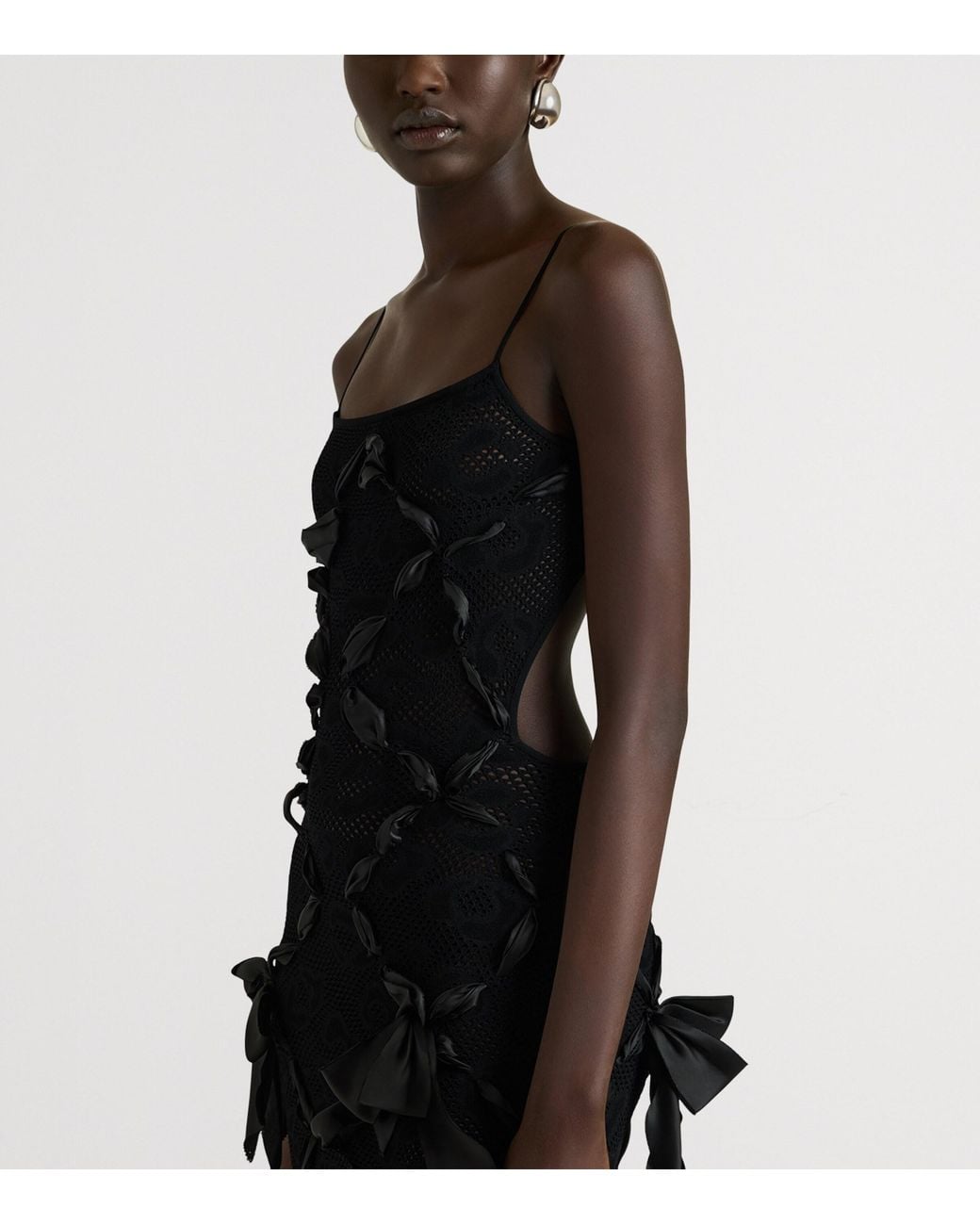 Givenchy Black Ribbon-Embellished Leopard Lace Midi Dress