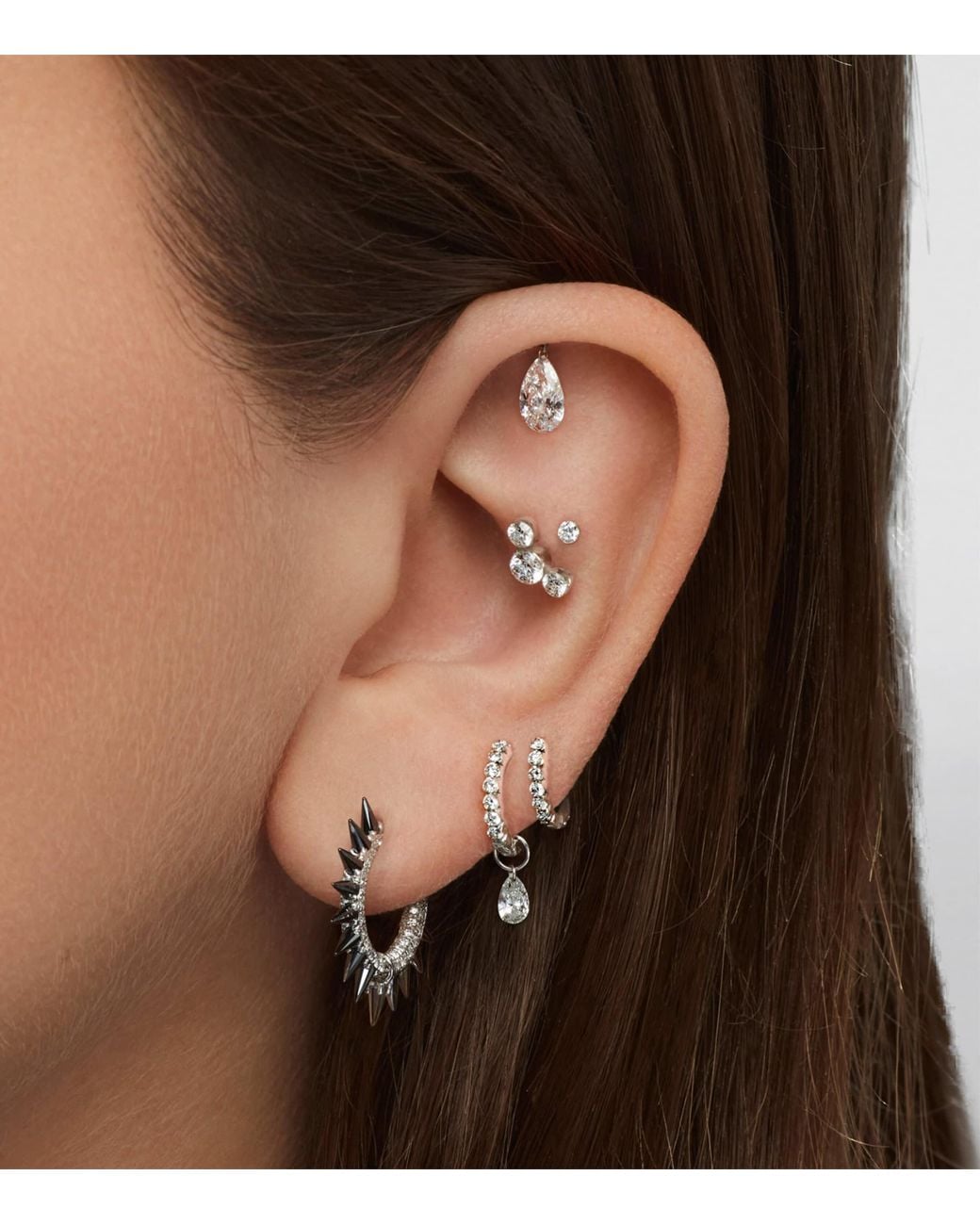 Maria Tash White Floating Pear Diamond Charm Single Stud Earring