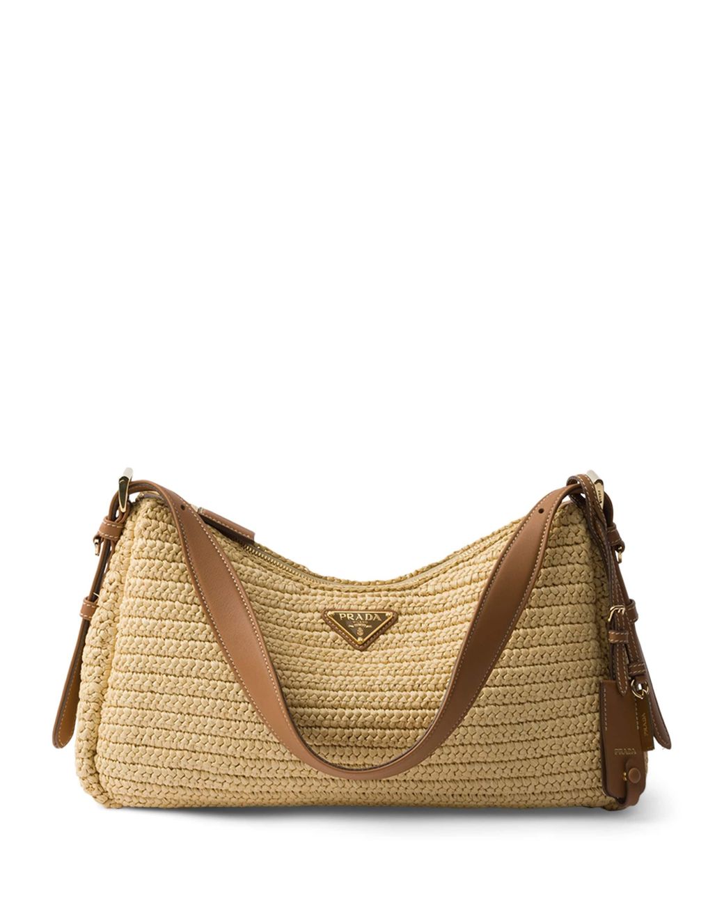 Prada Brown Large Crochet And Leather Aimée Shoulder Bag