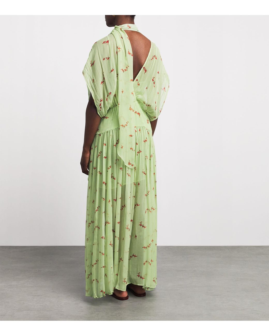 Ganni Green Organic Silk Floral Midi Dress
