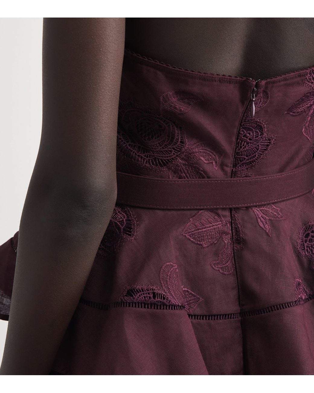 Self-Portrait Purple Linen-Cotton Embroidered Midi Dress