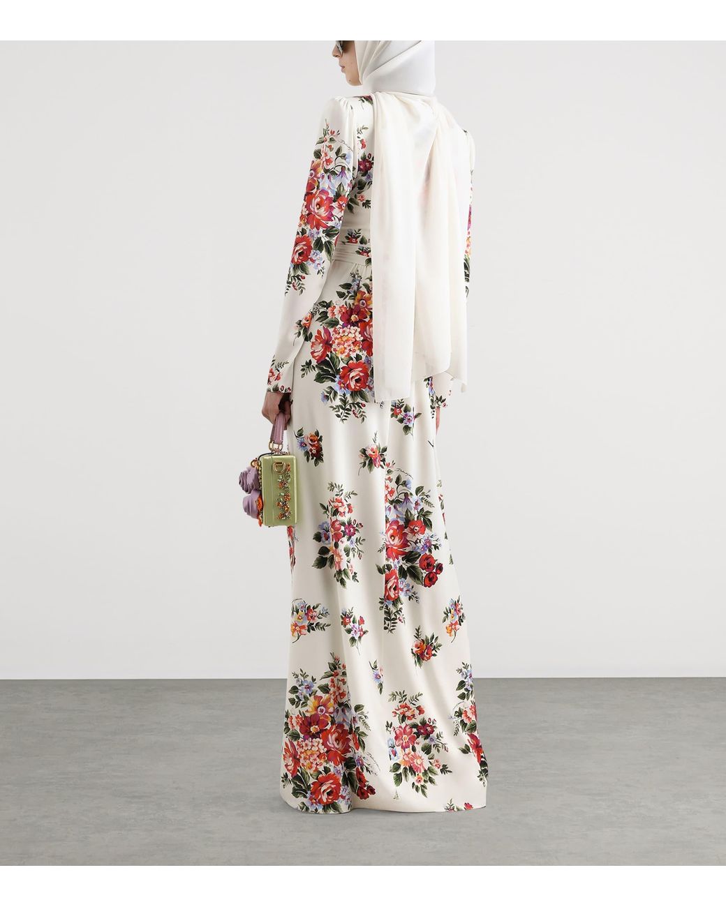 Dolce & Gabbana White Silk Floral Maxi Dress