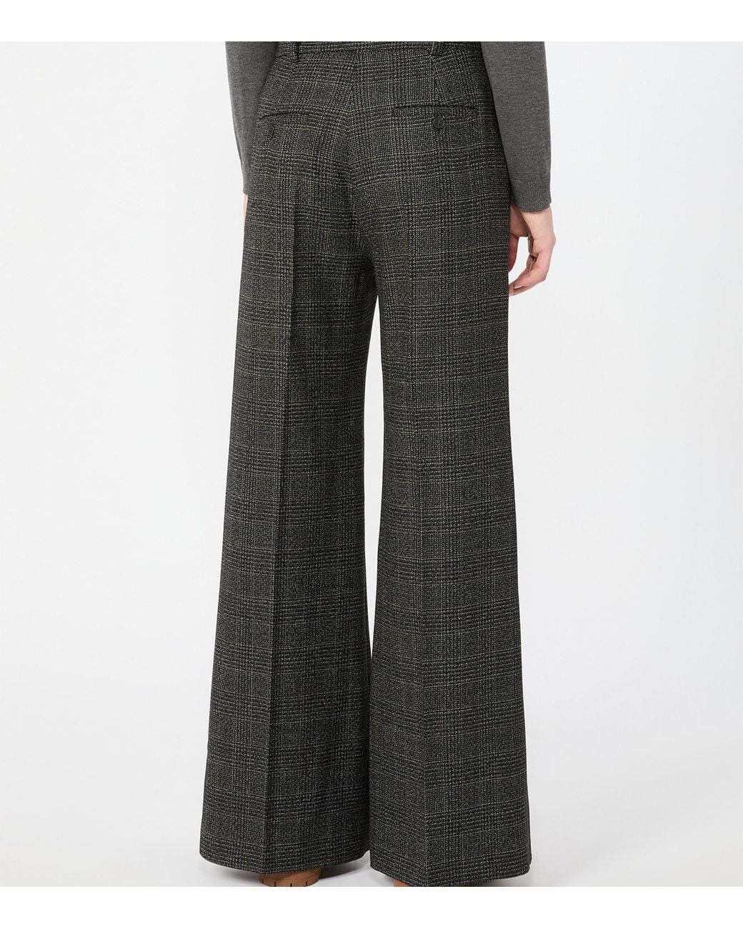 Weekend by Maxmara Gray Virgin Wool Check Flared Trousers