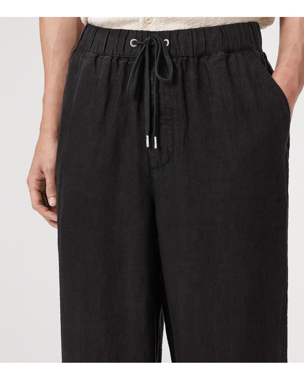 AllSaints Black Linen Sharp Trousers for men