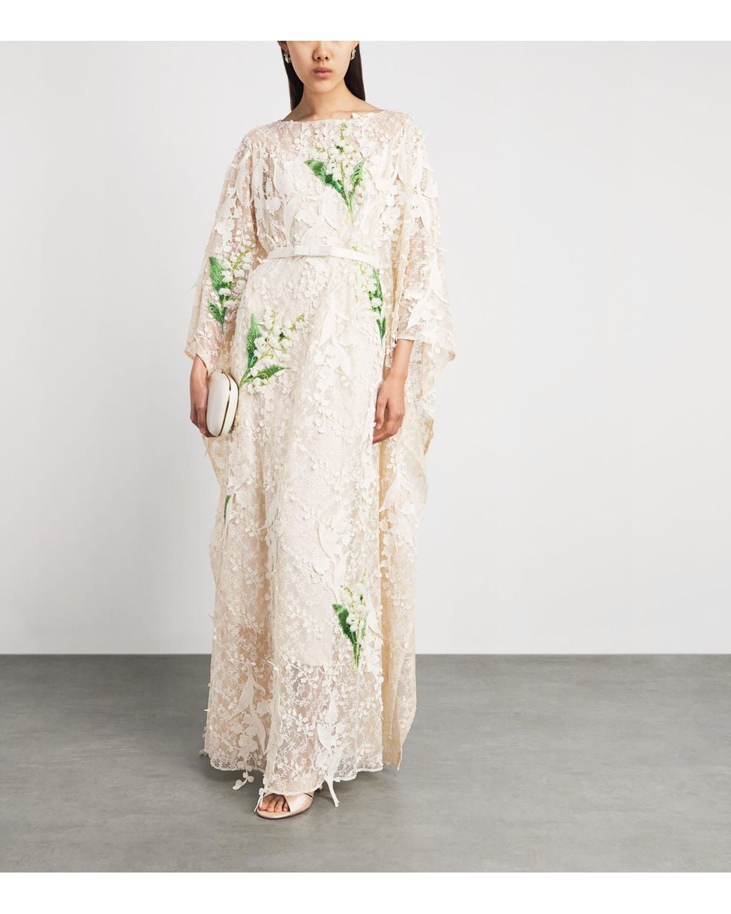 LEO LIN Natural Lace Embellished Willow Maxi Kaftan Dress