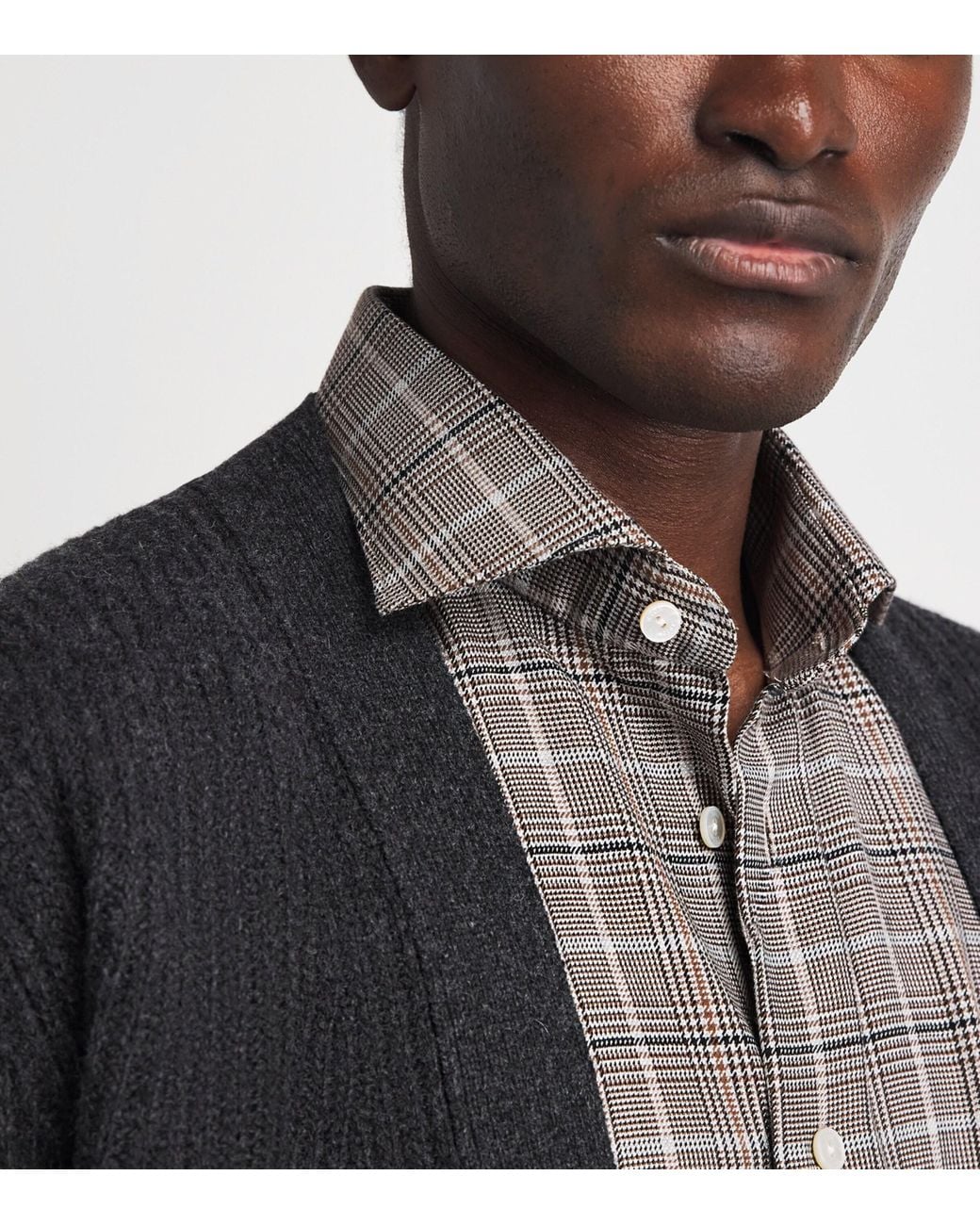 Eton of Sweden Gray Cotton-Silk-Cashmere Check Shirt for men