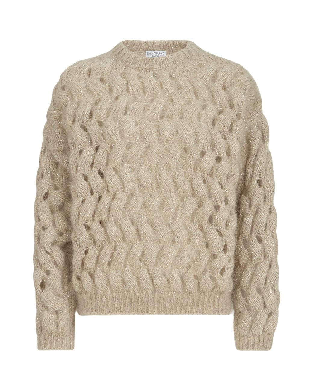 Brunello Cucinelli Natural Dazzling Cable-Knit Sweater