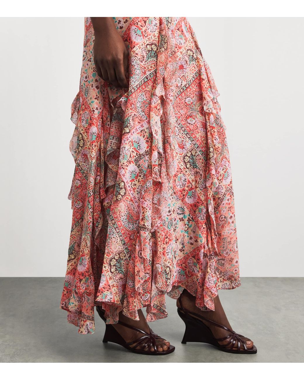 Rixo Pink Silk Printed Ambika Maxi Dress