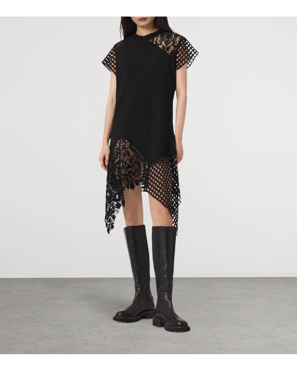 AllSaints Black Cotton Mesh Zala T-Shirt Dress
