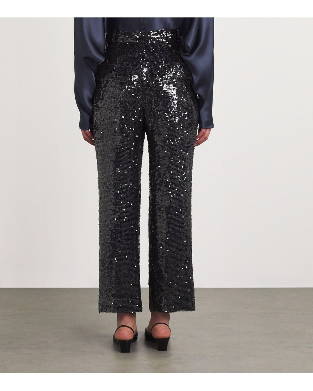 LAPOINTE Gray Sequin Pleated Tapered Trousers