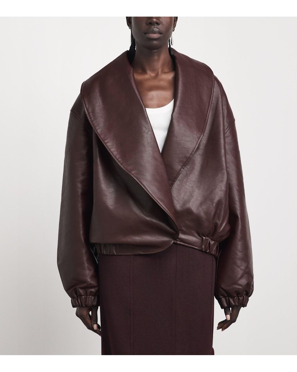 Source Unknown Brown Faux Leather Eleni Bomber Jacket