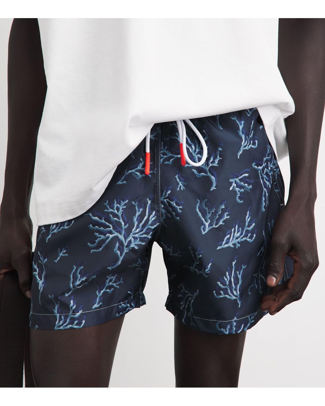 Isaia Blue Coral Print Swim Shorts for men