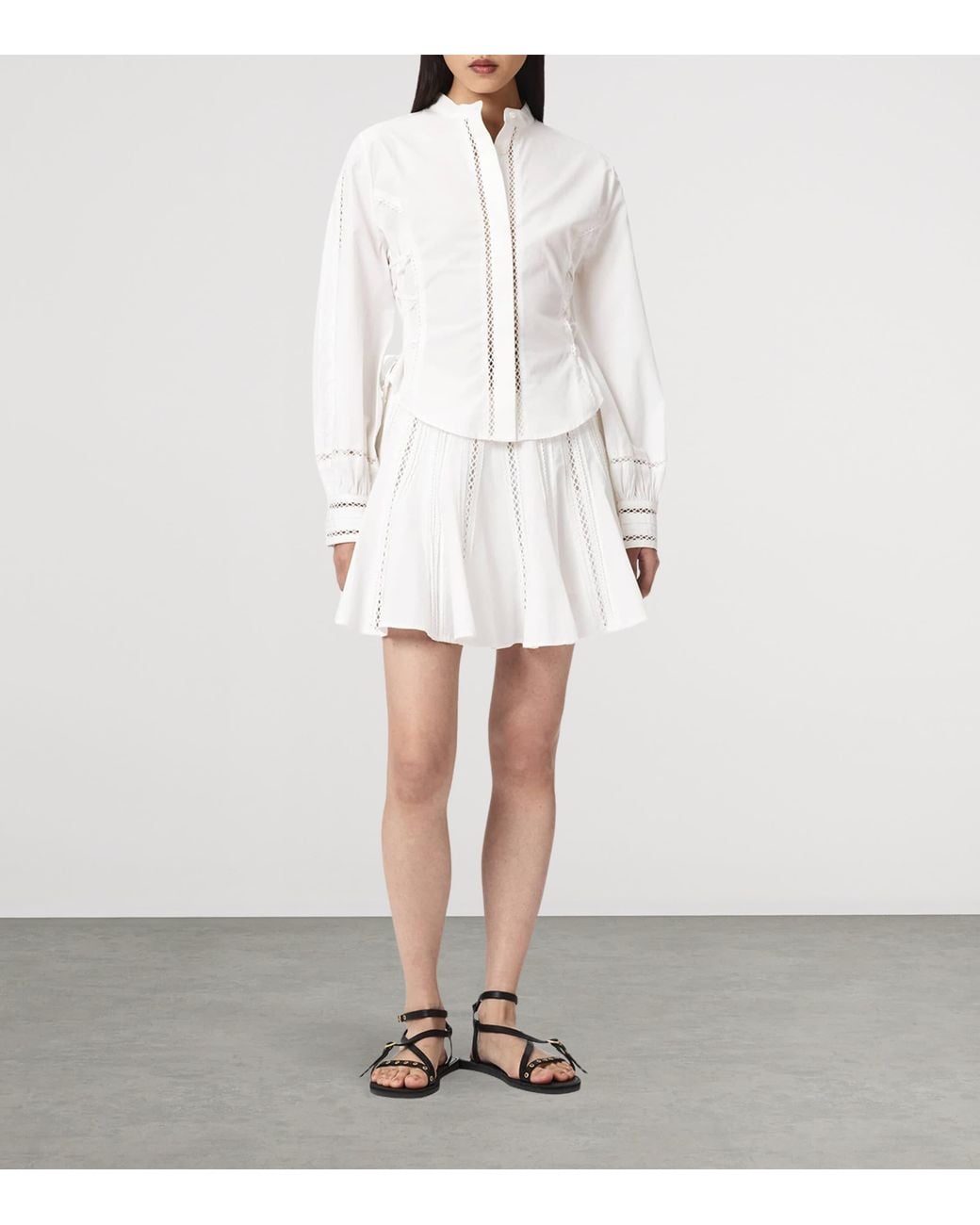 AllSaints White Organic Cotton Open-Work Frances Shirt