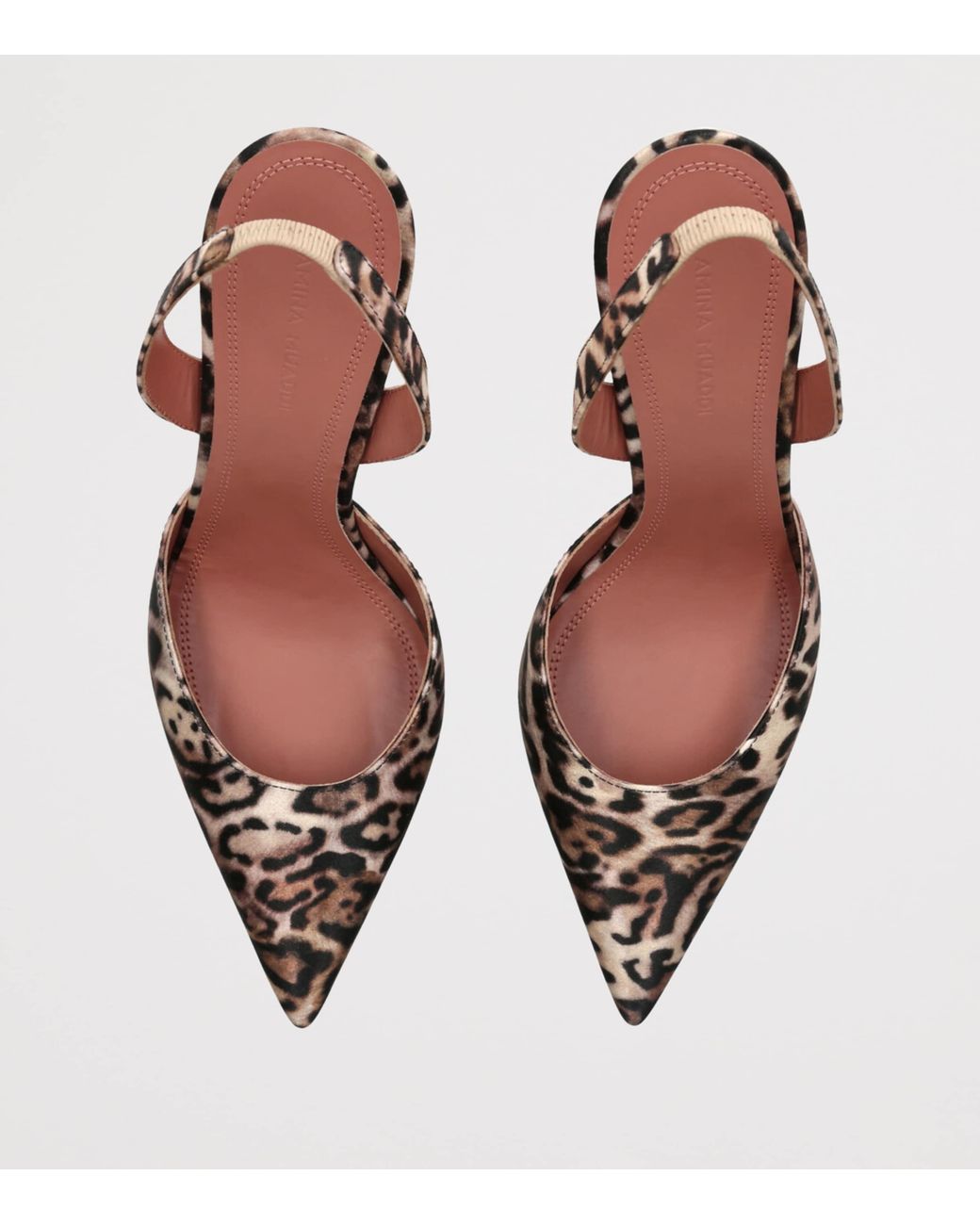 AMINA MUADDI Metallic Satin Leopard Print Holli Slingback Heels 95