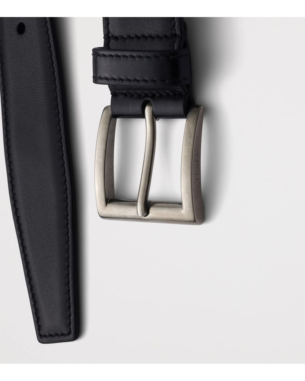 Prada Black Leather Square-Buckle Belt for men