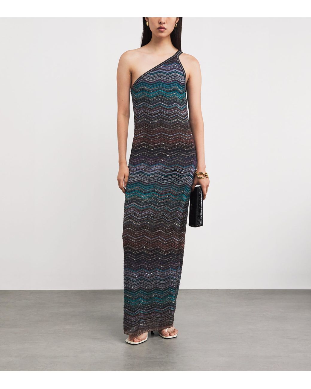 Missoni Blue Sequinned Zigzag Midi Dress