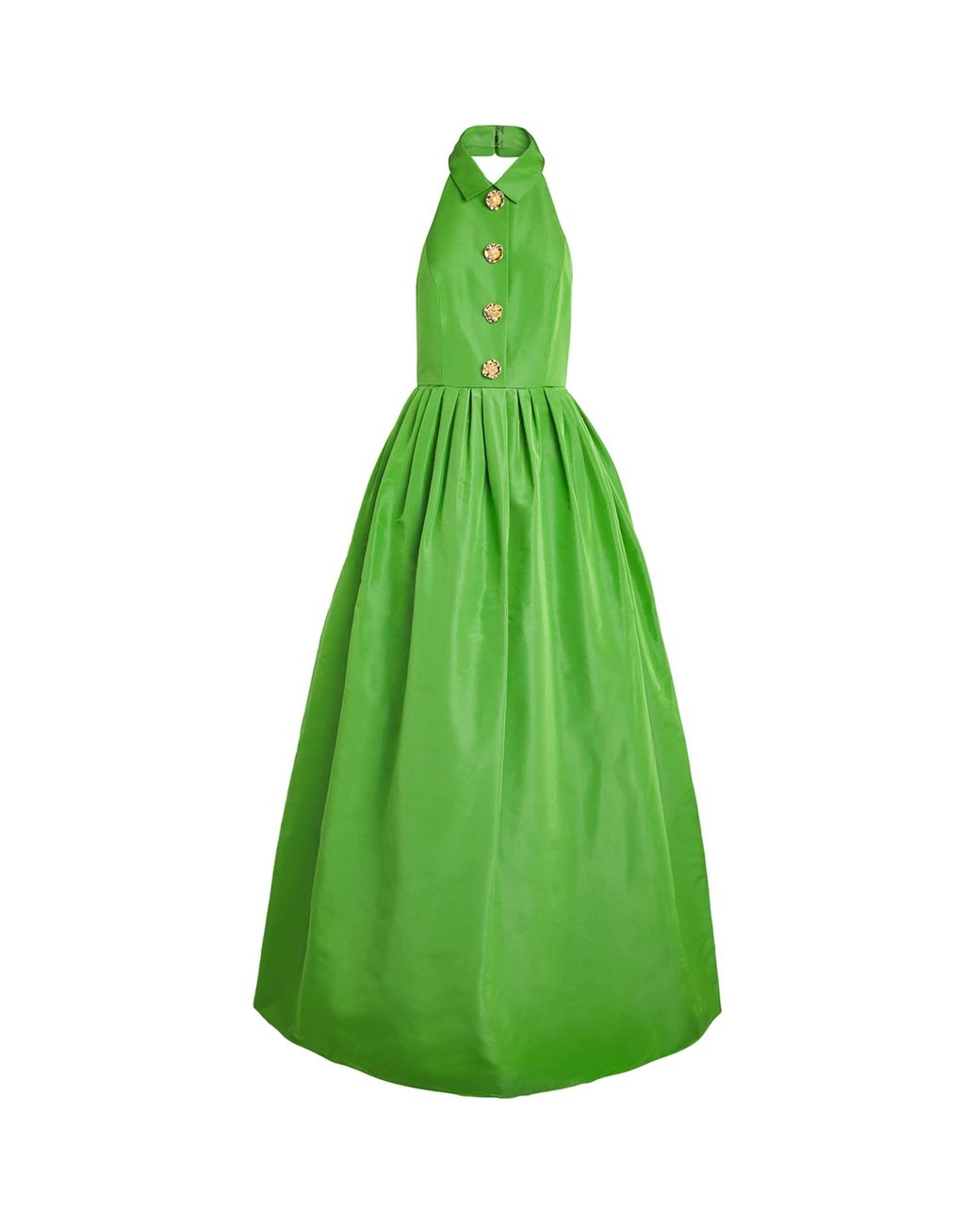 Carolina Herrera Green Silk Collared Halterneck Gown
