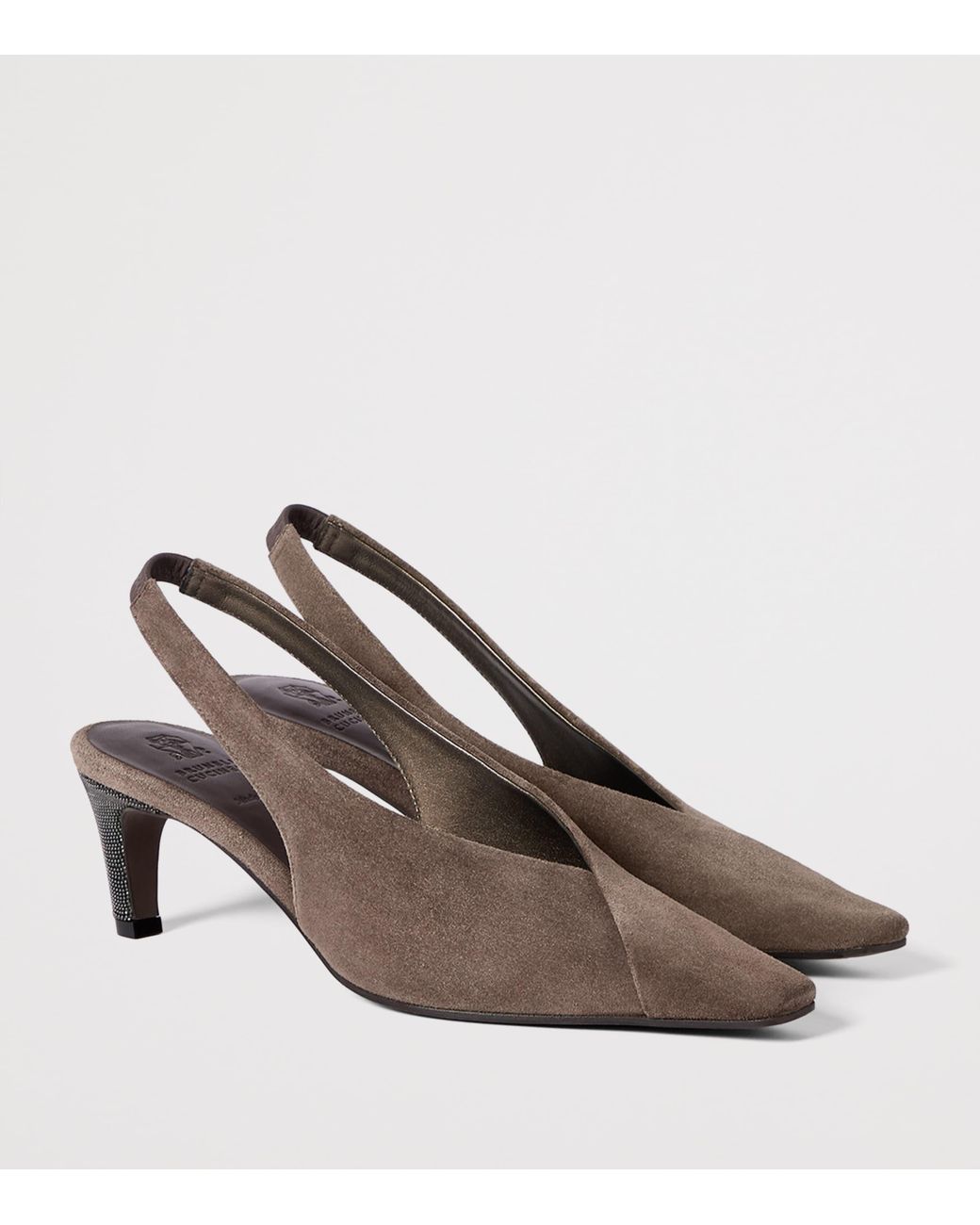 Brunello Cucinelli Brown Suede Monili Slingback Pumps 70