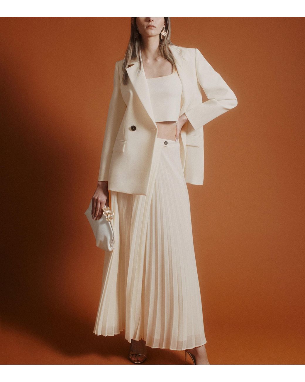 Marella Natural Georgette Pleated Skirt