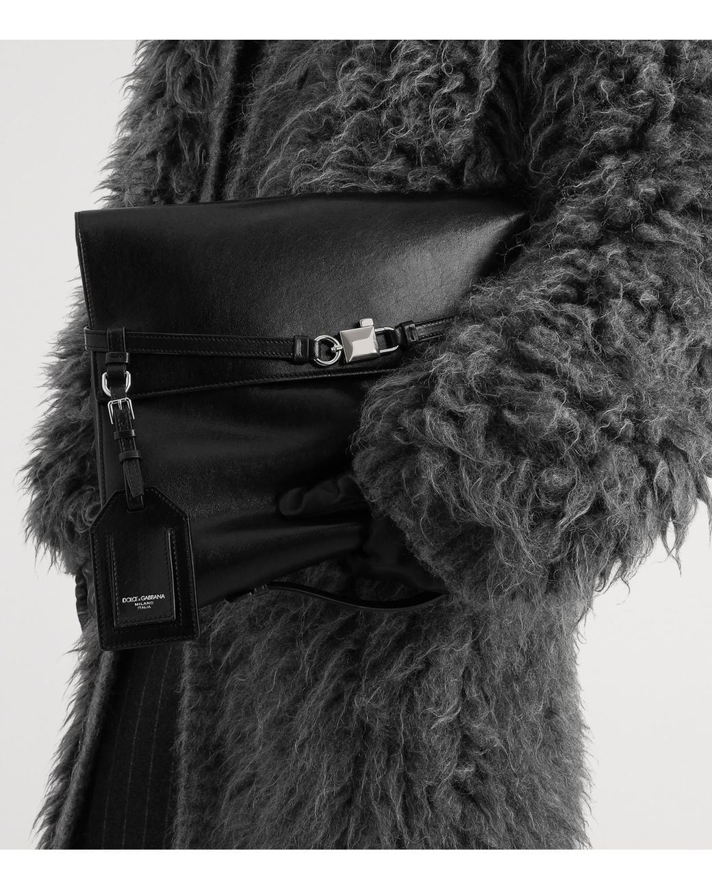 Dolce & Gabbana Black Leather Clip-Lock Messenger Bag for men