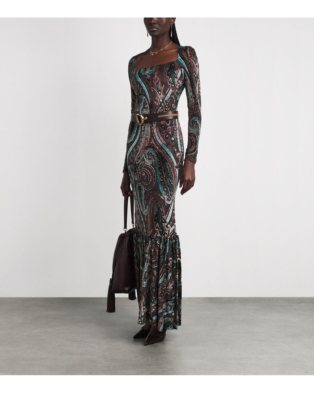 Etro Black Appliqué-Mesh Maxi Dress
