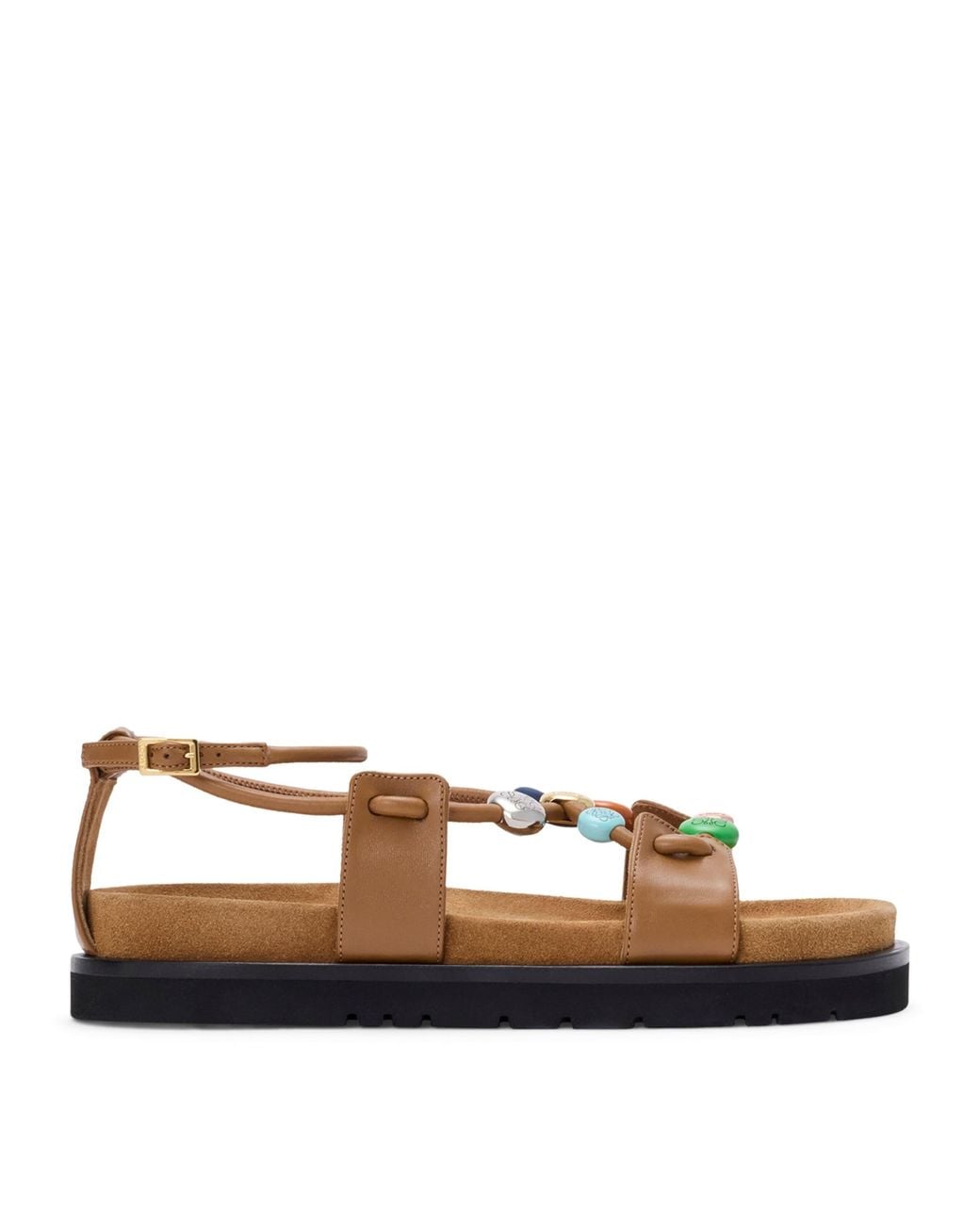 Loewe Brown X Paula's Ibiza Leather Beaded Pebble Sandals