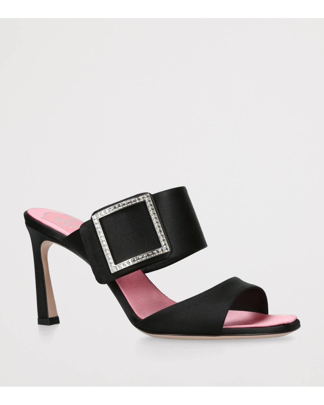 Roger Vivier Black Satin Trompette Wide-Strap Mules 85