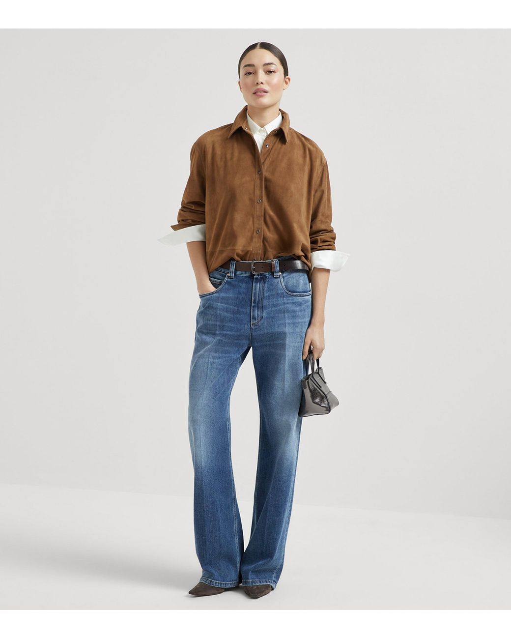 Brunello Cucinelli White Stretch-Silk Satin Shirt