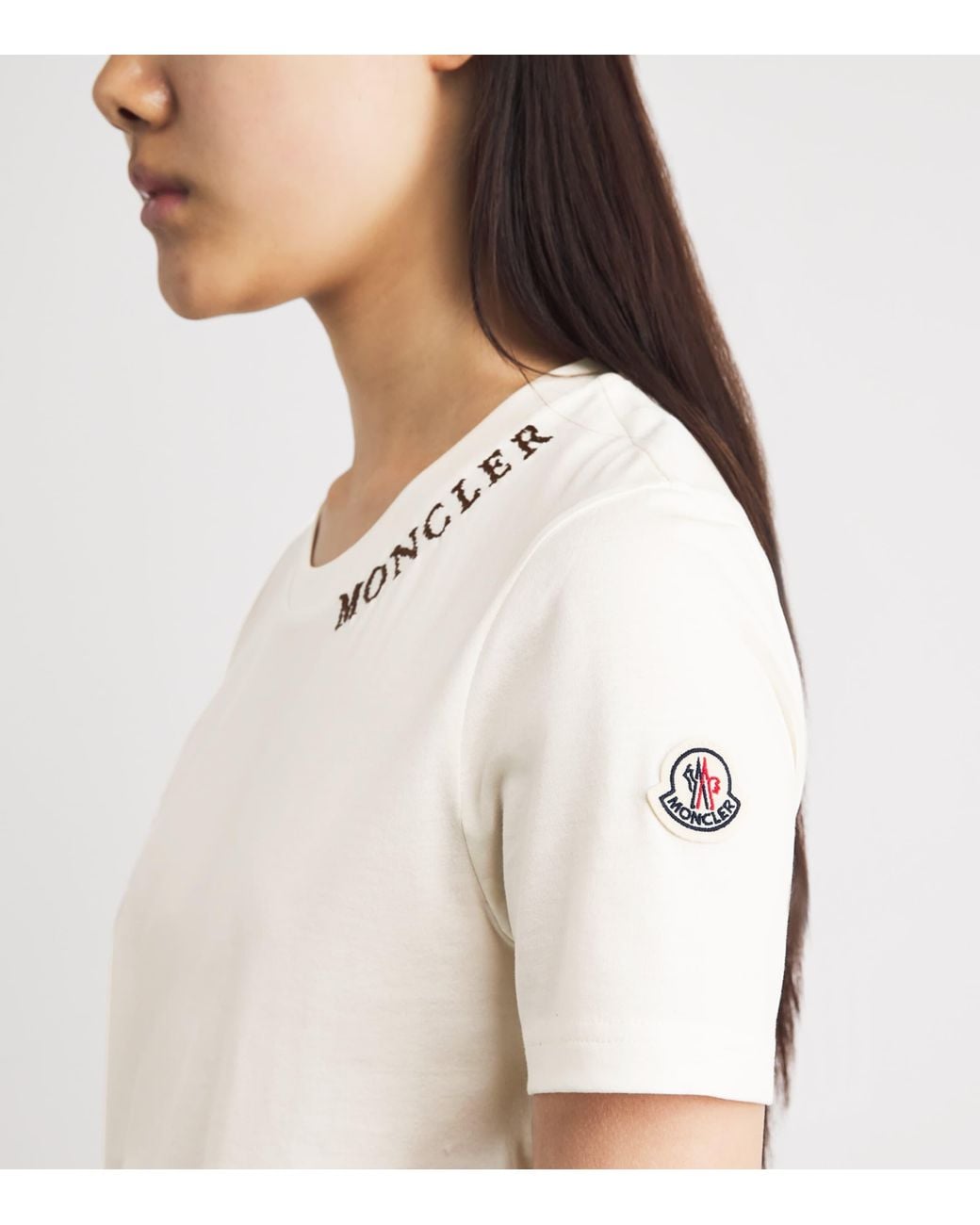 Moncler White Cotton Embroidered Logo T-Shirt