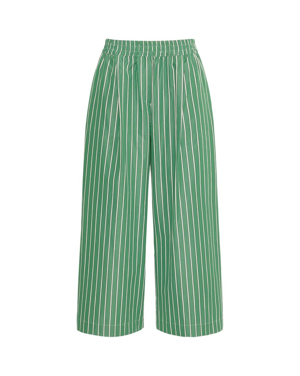 Weekend by Maxmara Green Cotton Striped Wide-Leg Trousers