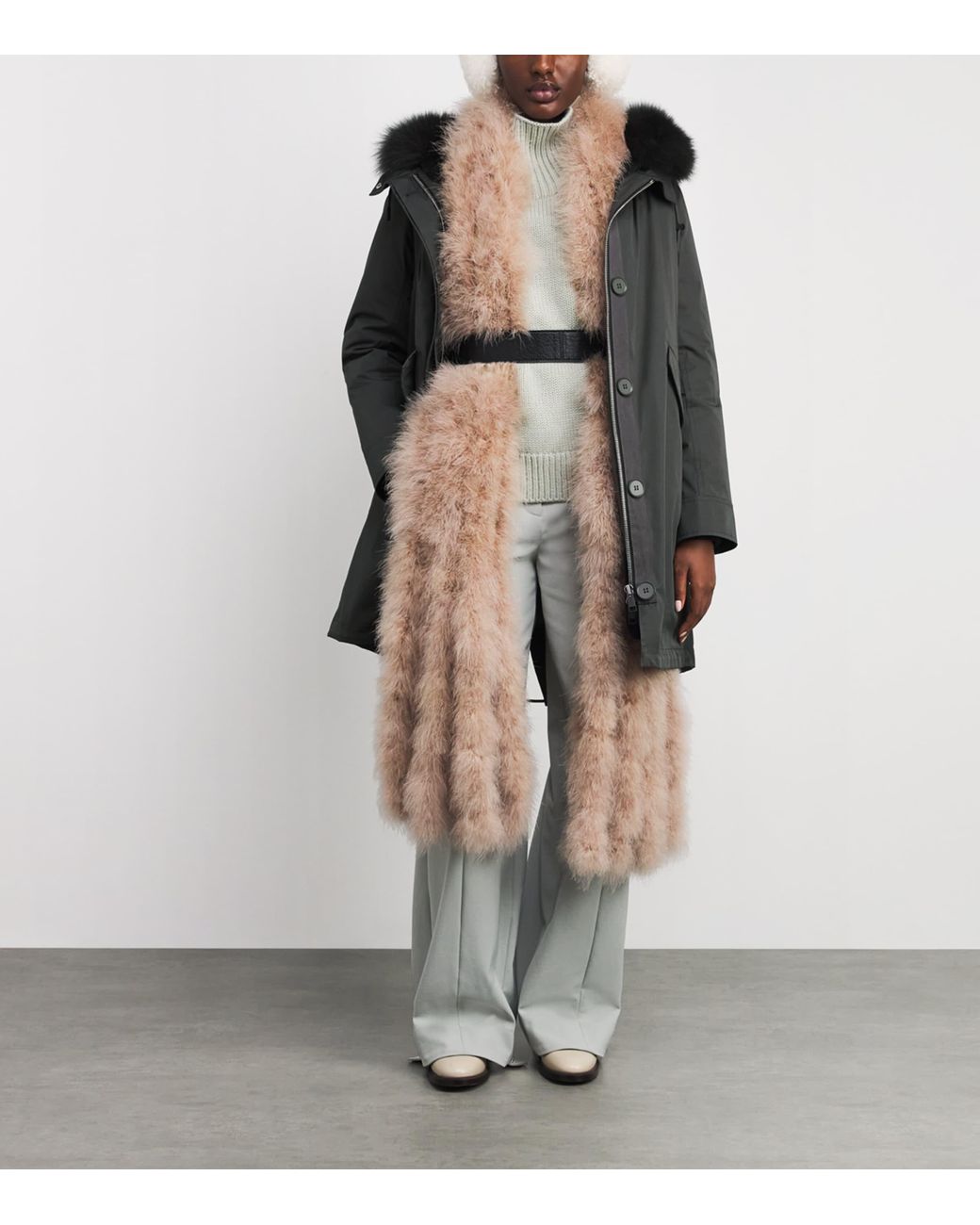 Yves Salomon Gray Fox-Rabbit Blended-Cotton Parka