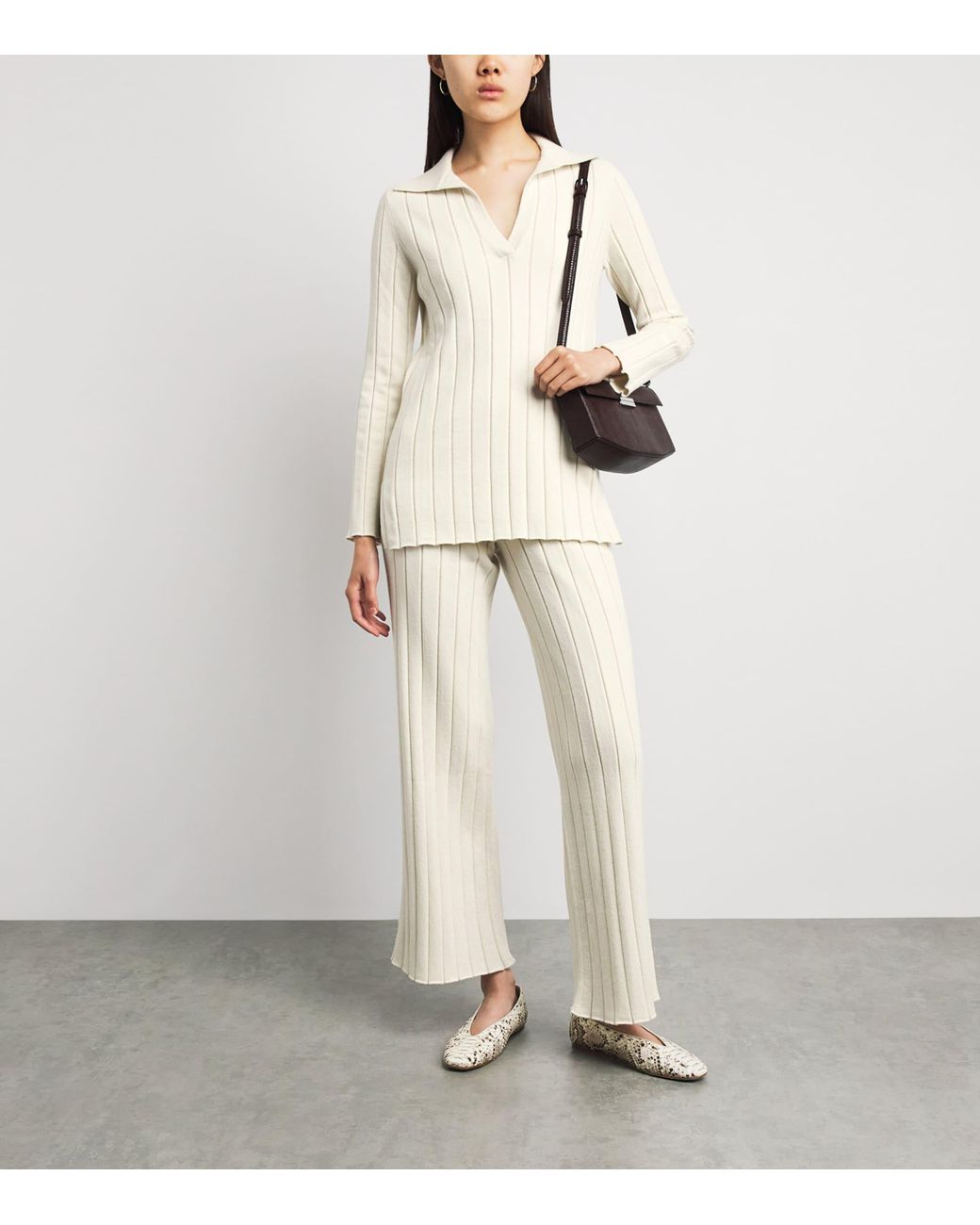 Colombo White Cashmere Ribbed Polo Sweater
