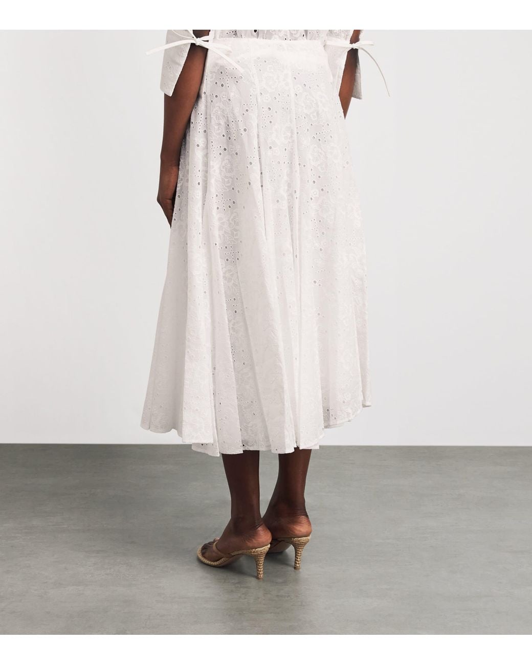 Tory Burch White Cotton Eyelet Midi Skirt