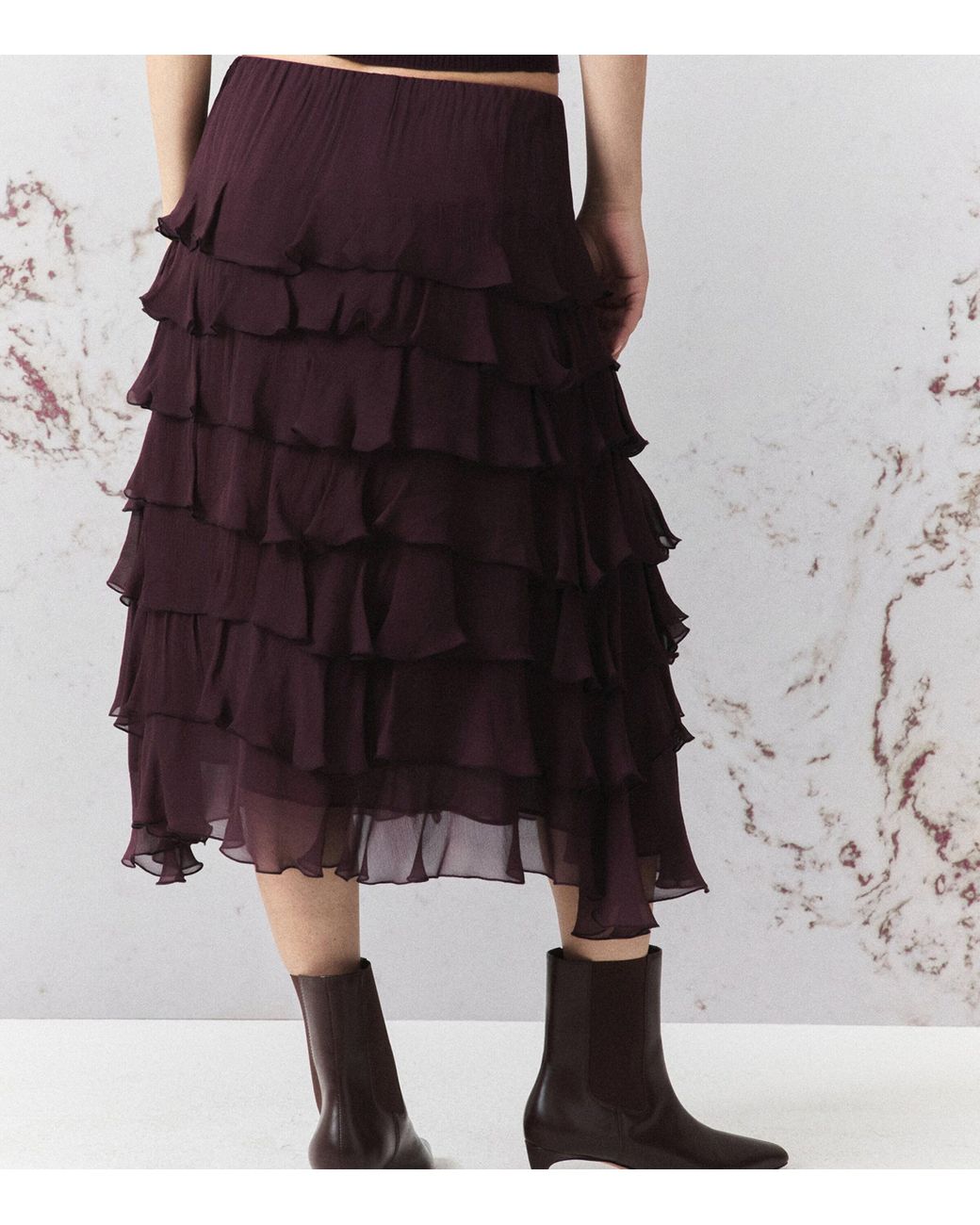 Marella Purple Ruffled Midi Skirt